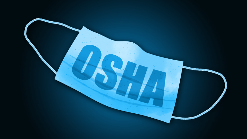 A paper face mask with the word "OSHA" printed on it
