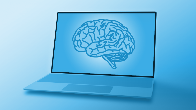 A picture of a brain on a laptop screen
