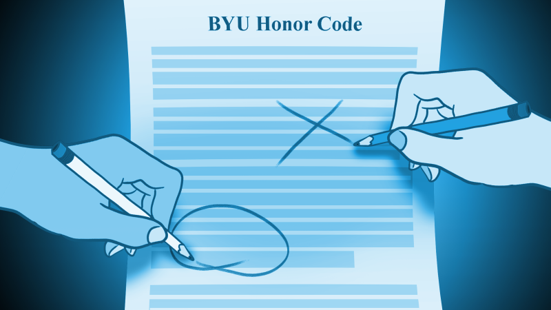 An honor code with a paragraph being crossed out, another circled.