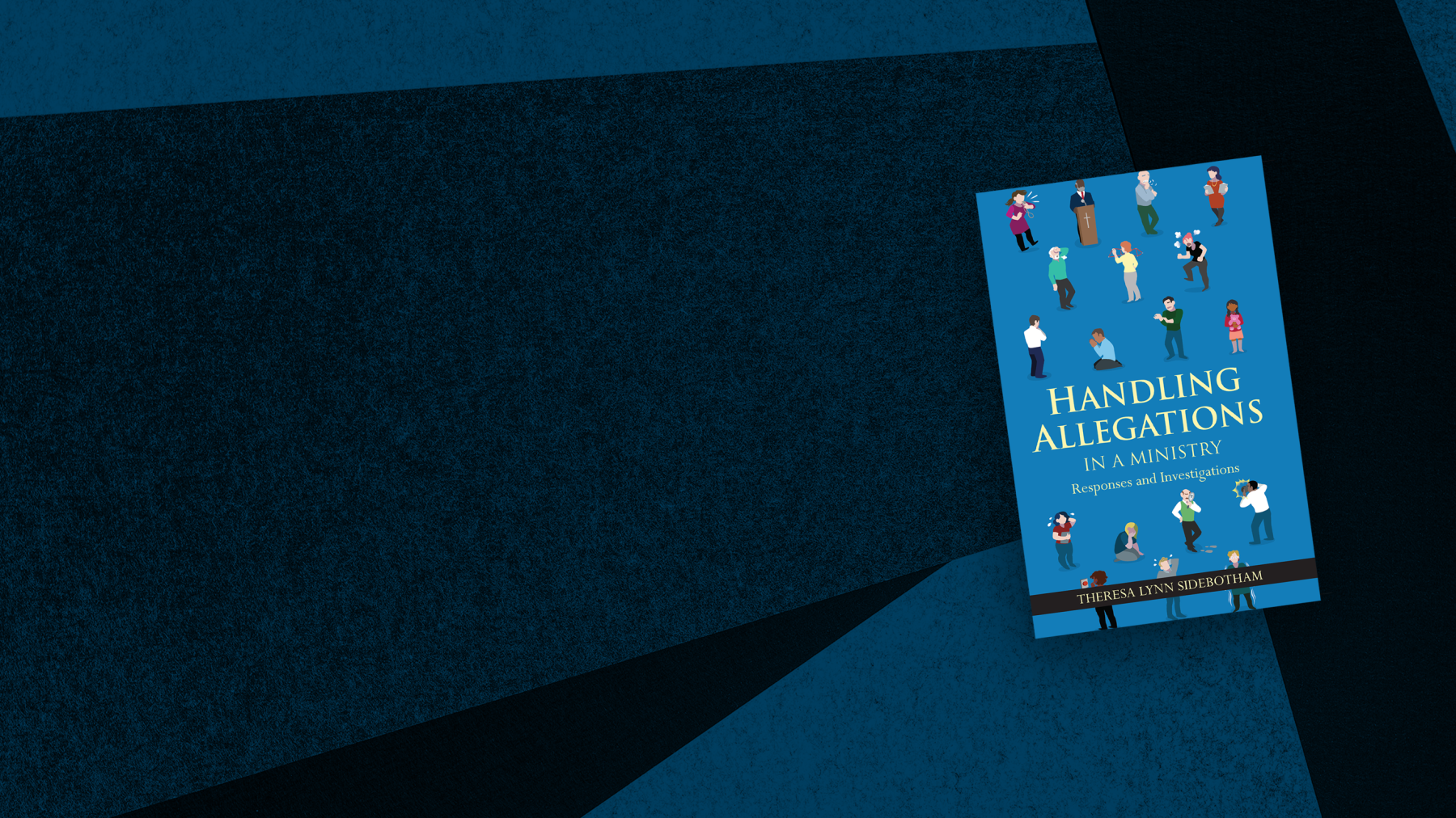 The "Handling Allegations" book cover on a blue textured background.