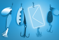 Three fishing lures and one email envelope